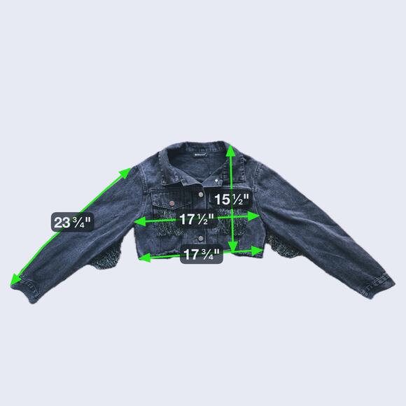 Fringe Cropped Distressed Y2K Denim Jacket Medium Western Raw Hem Grunge Retro - Picture 9 of 9
